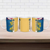 United States Virgin Islands Ceramic Mug with Blue Yellow Floral Design and Government Seal Bird - Wonder Print Shop