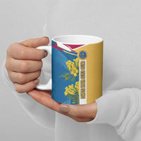 United States Virgin Islands Ceramic Mug with Blue Yellow Floral Design and Government Seal Bird - Wonder Print Shop
