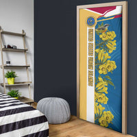 United States Virgin Islands Door Cover with Blue Yellow Floral Design and Government Seal Bird - Wonder Print Shop