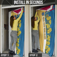 United States Virgin Islands Door Cover with Blue Yellow Floral Design and Government Seal Bird - Wonder Print Shop