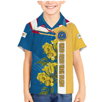 United States Virgin Islands Family Matching Mermaid Dress and Hawaiian Shirt with Blue Yellow Floral Design and Government Seal Bird - Wonder Print Shop