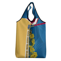 United States Virgin Islands Grocery Bag with Blue Yellow Floral Design and Government Seal Bird - Wonder Print Shop