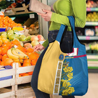 United States Virgin Islands Grocery Bag with Blue Yellow Floral Design and Government Seal Bird - Wonder Print Shop