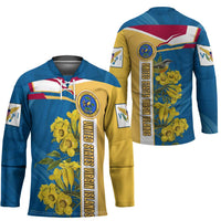United States Virgin Islands Hockey Jersey with Blue Yellow Floral Design and Government Seal Bird - Wonder Print Shop