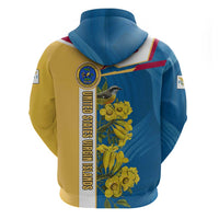 United States Virgin Islands Hoodie with Blue Yellow Floral Design and Government Seal Bird - Wonder Print Shop