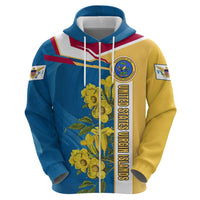 United States Virgin Islands Hoodie with Blue Yellow Floral Design and Government Seal Bird - Wonder Print Shop