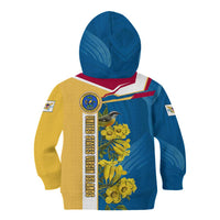 United States Virgin Islands Kid Hoodie with Blue Yellow Floral Design and Government Seal Bird - Wonder Print Shop