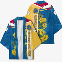 United States Virgin Islands Kimono with Blue Yellow Floral Design and Government Seal Bird - Wonder Print Shop