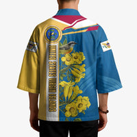United States Virgin Islands Kimono with Blue Yellow Floral Design and Government Seal Bird - Wonder Print Shop