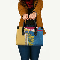 United States Virgin Islands Leather Bag with Blue Yellow Floral Design and Government Seal Bird - Wonder Print Shop