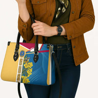 United States Virgin Islands Leather Bag with Blue Yellow Floral Design and Government Seal Bird - Wonder Print Shop