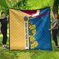 United States Virgin Islands Quilt with Blue Yellow Floral Design and Government Seal Bird - Wonder Print Shop