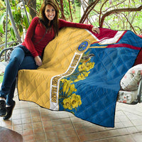 United States Virgin Islands Quilt with Blue Yellow Floral Design and Government Seal Bird - Wonder Print Shop