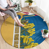United States Virgin Islands Round Carpet with Blue Yellow Floral Design and Government Seal Bird - Wonder Print Shop