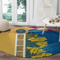 United States Virgin Islands Round Carpet with Blue Yellow Floral Design and Government Seal Bird - Wonder Print Shop