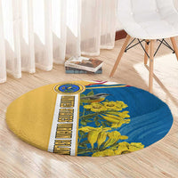United States Virgin Islands Round Carpet with Blue Yellow Floral Design and Government Seal Bird - Wonder Print Shop
