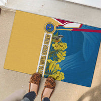 United States Virgin Islands Rubber Doormat with Blue Yellow Floral Design and Government Seal Bird - Wonder Print Shop