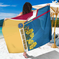 United States Virgin Islands Sarong with Blue Yellow Floral Design and Government Seal Bird - Wonder Print Shop