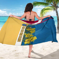 United States Virgin Islands Sarong with Blue Yellow Floral Design and Government Seal Bird - Wonder Print Shop
