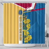 United States Virgin Islands Shower Curtain with Blue Yellow Floral Design and Government Seal Bird - Wonder Print Shop