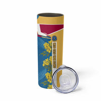 United States Virgin Islands Skinny Tumbler with Blue Yellow Floral Design and Government Seal Bird - Wonder Print Shop