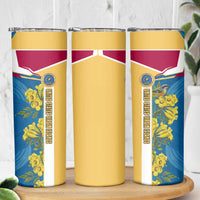 United States Virgin Islands Skinny Tumbler with Blue Yellow Floral Design and Government Seal Bird - Wonder Print Shop