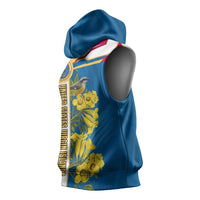 United States Virgin Islands Sleeveless Hoodie with Blue Yellow Floral Design and Government Seal Bird - Wonder Print Shop