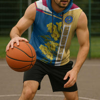 United States Virgin Islands Sleeveless Hoodie with Blue Yellow Floral Design and Government Seal Bird - Wonder Print Shop