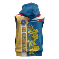 United States Virgin Islands Sleeveless Zip Hoodie with Blue Yellow Floral Design and Government Seal Bird - Wonder Print Shop