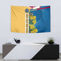United States Virgin Islands Tapestry with Blue Yellow Floral Design and Government Seal Bird - Wonder Print Shop