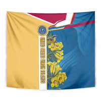United States Virgin Islands Tapestry with Blue Yellow Floral Design and Government Seal Bird - Wonder Print Shop