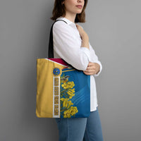 United States Virgin Islands Tote Bag with Blue Yellow Floral Design and Government Seal Bird - Wonder Print Shop