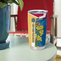United States Virgin Islands Tumbler Cup with Blue Yellow Floral Design and Government Seal Bird - Wonder Print Shop