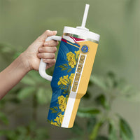 United States Virgin Islands Tumbler With Handle with Blue Yellow Floral Design and Government Seal Bird - Wonder Print Shop