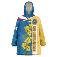 United States Virgin Islands Wearable Blanket Hoodie with Blue Yellow Floral Design and Government Seal Bird - Wonder Print Shop