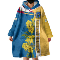 United States Virgin Islands Wearable Blanket Hoodie with Blue Yellow Floral Design and Government Seal Bird - Wonder Print Shop