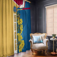 United States Virgin Islands Window Curtain with Blue Yellow Floral Design and Government Seal Bird - Wonder Print Shop