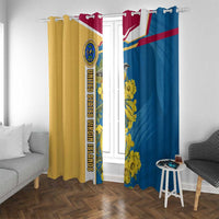 United States Virgin Islands Window Curtain with Blue Yellow Floral Design and Government Seal Bird - Wonder Print Shop