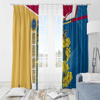 United States Virgin Islands Window Curtain with Blue Yellow Floral Design and Government Seal Bird - Wonder Print Shop