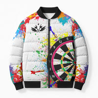 Colorful Dartboard and Splatter Paint Darts Bomber Puffer Jacket Personalized Motivational Quote - Wonder Print Shop