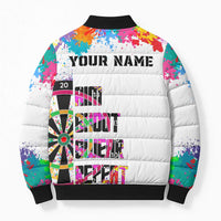 Colorful Dartboard and Splatter Paint Darts Bomber Puffer Jacket Personalized Motivational Quote - Wonder Print Shop
