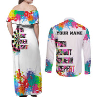 Colorful Dartboard and Splatter Paint Darts Couples Matching Off Shoulder Maxi Dress and Long Sleeve Button Shirt Personalized Motivational Quote - Wonder Print Shop