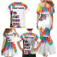 Colorful Dartboard and Splatter Paint Darts Family Matching Mermaid Dress and Hawaiian Shirt Personalized Motivational Quote - Wonder Print Shop