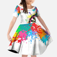 Colorful Dartboard and Splatter Paint Darts Family Matching Off The Shoulder Long Sleeve Dress and Hawaiian Shirt Personalized Motivational Quote - Wonder Print Shop