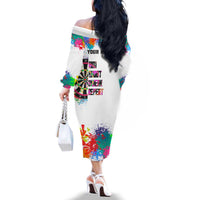 Colorful Dartboard and Splatter Paint Darts Family Matching Off The Shoulder Long Sleeve Dress and Hawaiian Shirt Personalized Motivational Quote - Wonder Print Shop