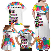 Colorful Dartboard and Splatter Paint Darts Family Matching Off Shoulder Maxi Dress and Hawaiian Shirt Personalized Motivational Quote - Wonder Print Shop