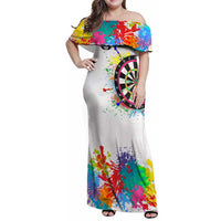 Colorful Dartboard and Splatter Paint Darts Family Matching Off Shoulder Maxi Dress and Hawaiian Shirt Personalized Motivational Quote - Wonder Print Shop
