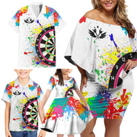 Colorful Dartboard and Splatter Paint Darts Family Matching Off Shoulder Short Dress and Hawaiian Shirt Personalized Motivational Quote - Wonder Print Shop
