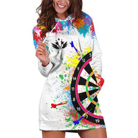 Colorful Dartboard and Splatter Paint Darts Hoodie Dress Personalized Motivational Quote - Wonder Print Shop