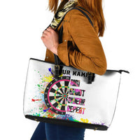 Colorful Dartboard and Splatter Paint Darts Leather Tote Bag Personalized Motivational Quote - Wonder Print Shop